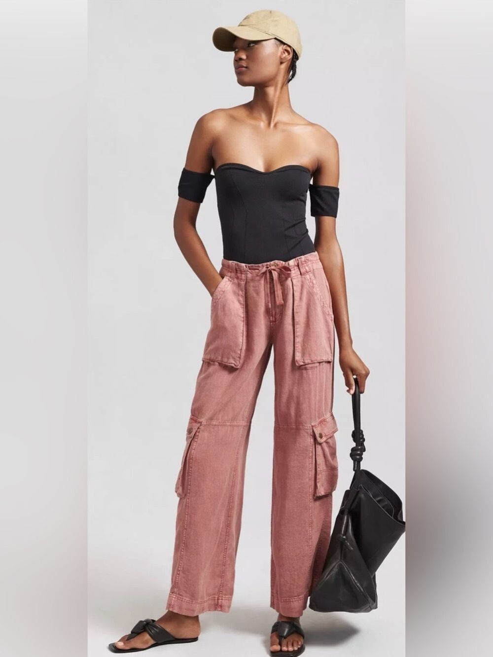 Anthropologie Pilcro Linen Blend Beach Cargo Pants BoHo Festival Utility Chic 28